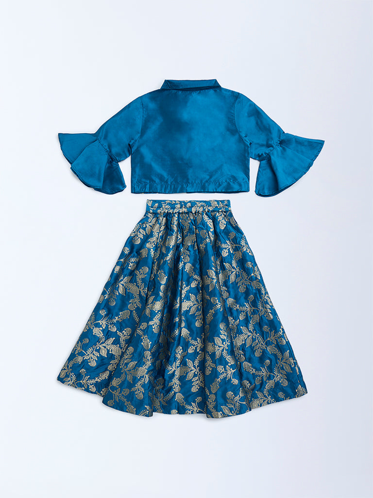 Utsa Kids Blue Sequin Embellished Ethnic Set - (2-8yrs)