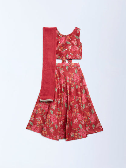 Utsa Kids Rust Floral Pattern Ethnic Set - (2-8yrs)