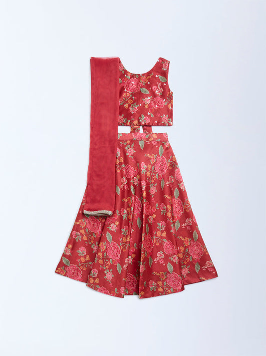 Utsa Kids Rust Floral Pattern Ethnic Set - (2-8yrs)