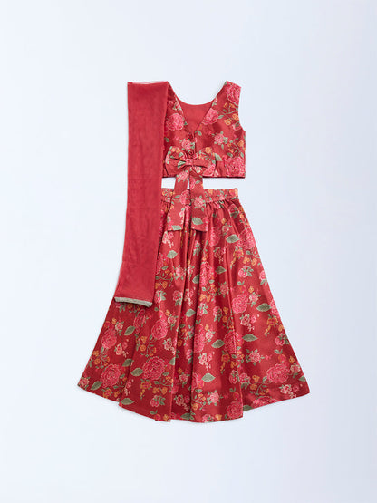 Utsa Kids Rust Floral Pattern Ethnic Set - (2-8yrs)