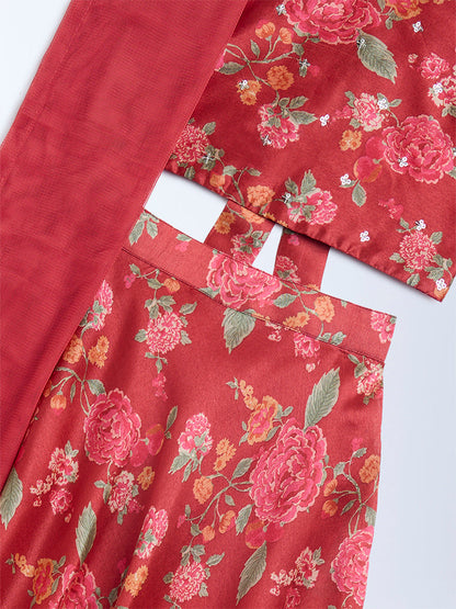 Utsa Kids Rust Floral Pattern Ethnic Set - (2-8yrs)