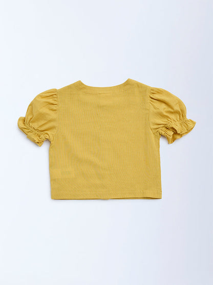 Utsa Kids Yellow Floral Embroidered Cotton Ethnic Top - (2-8yrs)