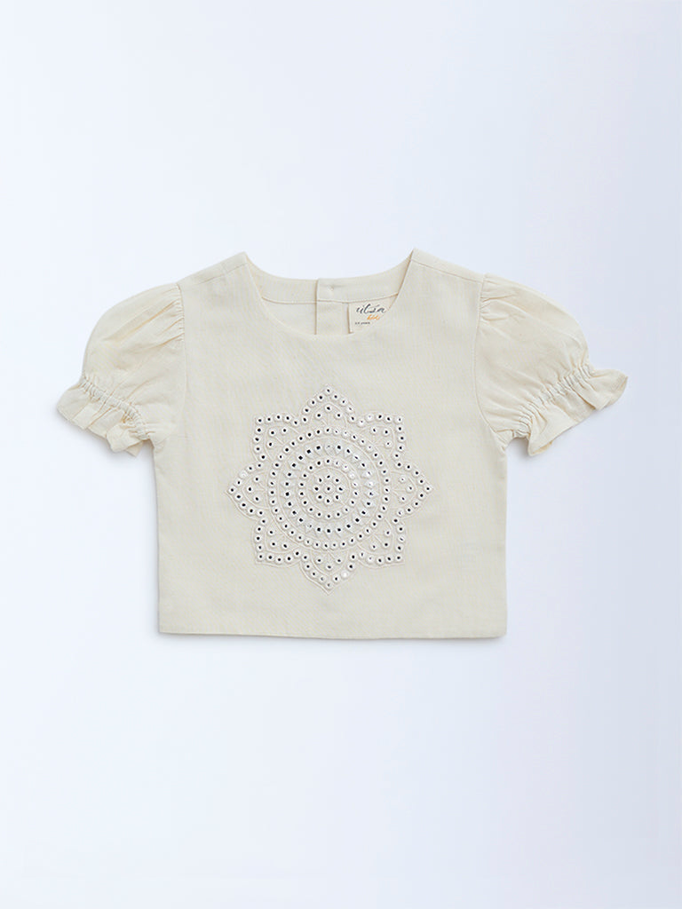 Utsa Kids Off-White Mirror Detailed Cotton Ethnic Top - (2-8yrs)