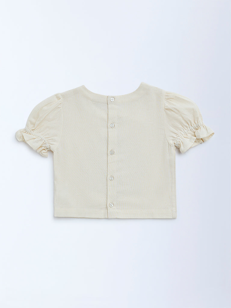 Utsa Kids Off-White Mirror Detailed Cotton Ethnic Top - (2-8yrs)