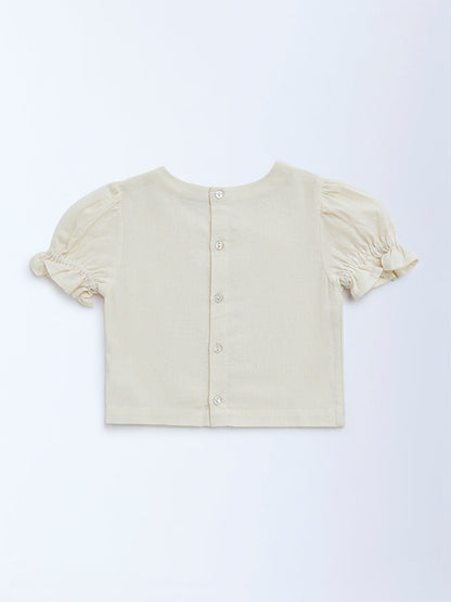 Utsa Kids Off-White Mirror Detailed Cotton Ethnic Top - (2-8yrs)