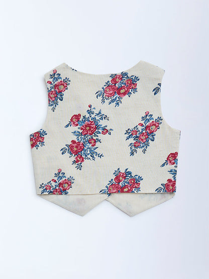 Utsa Kids Off-White Floral Pattern Cotton-Blend Vest Top - (2-8yrs)
