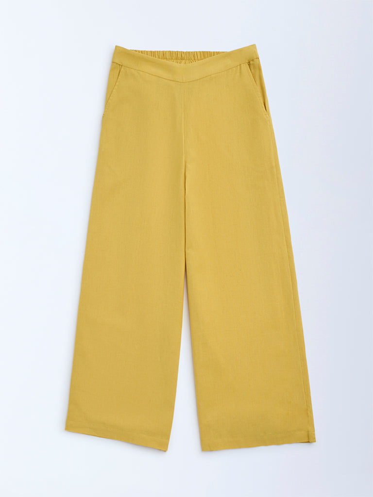 Utsa Kids Yellow Solid Cotton Ethnic Pants - (8-14yrs)