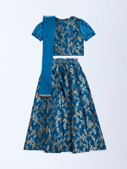 Utsa Kids Blue Embroidered Ethnic Set - (8-14yrs)