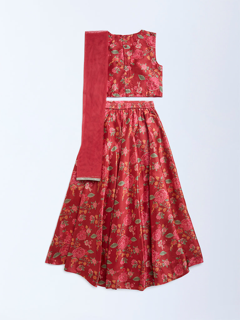 Utsa Kids Rust Floral Pattern Ethnic Set - (8-14yrs)