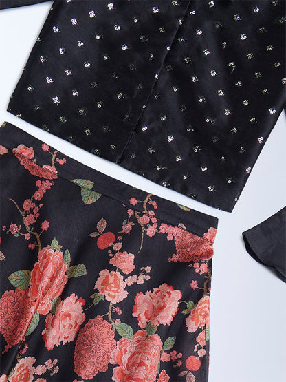 Utsa Kids Black Floral Detailed Ethnic Set - (8-14yrs)