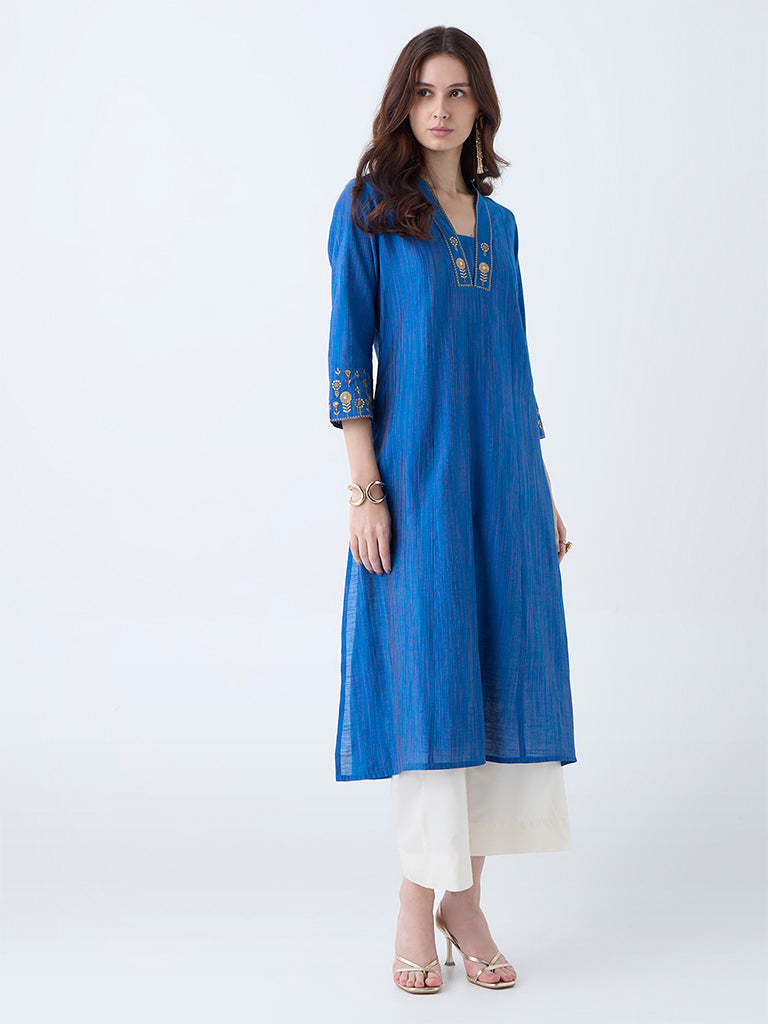 Utsa Blue Sequin Embellished A-Line Kurta