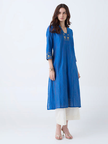 Utsa Blue Sequin Embellished A-Line Kurta