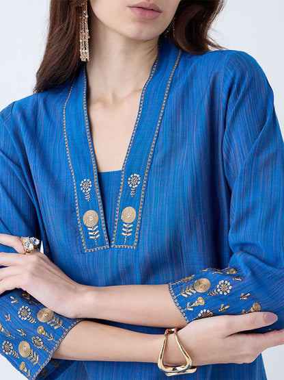 Utsa Blue Sequin Embellished A-Line Kurta