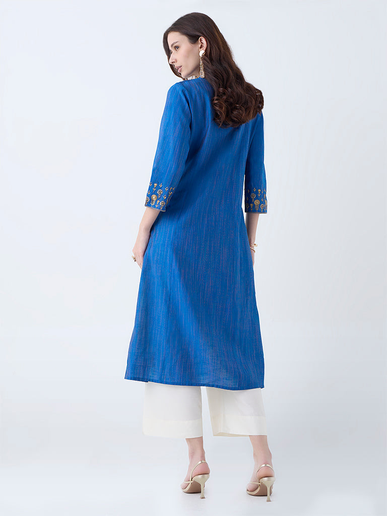 Utsa Blue Sequin Embellished A-Line Kurta