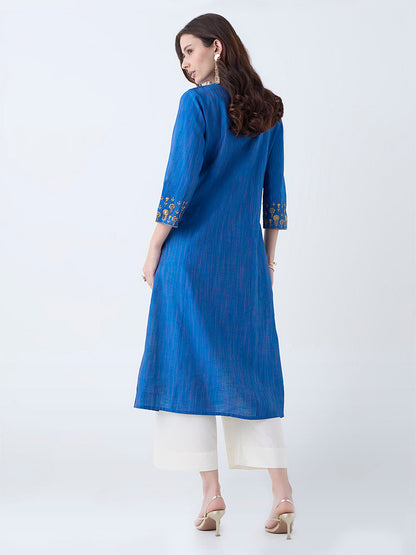 Utsa Blue Sequin Embellished A-Line Kurta