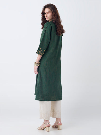 Utsa Green Sequin Embellished A-Line Kurta