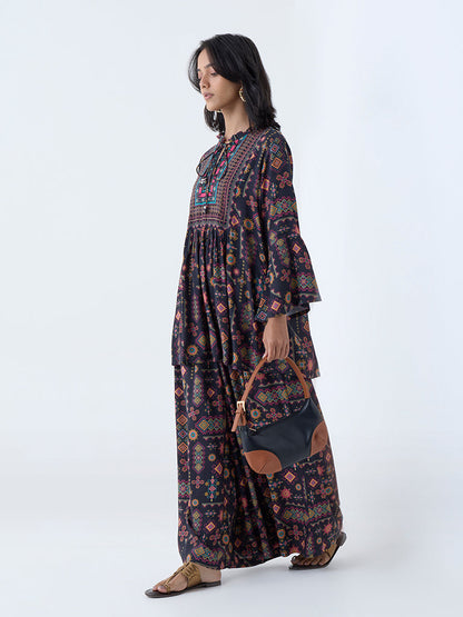 Utsa Black Tribal-Inspired Palazzos