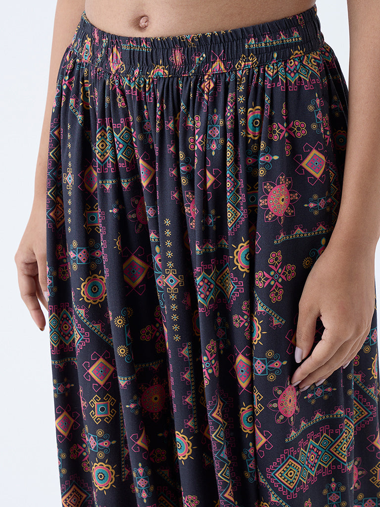 Utsa Black Tribal-Inspired Palazzos