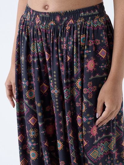 Utsa Black Tribal-Inspired Palazzos