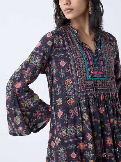 Utsa Black Tribal-Inspired Tunic