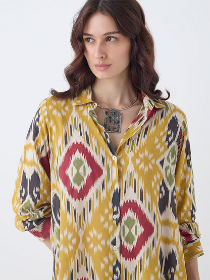 Utsa Mustard Ikat Design Tunic