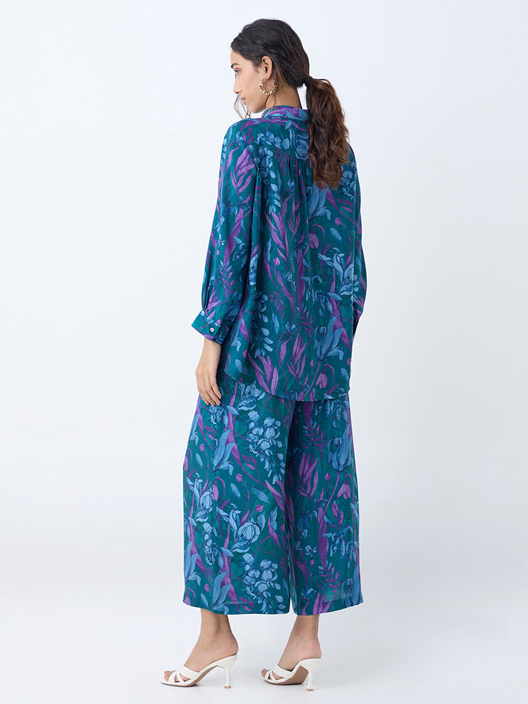 Utsa Dark Teal Floral Detailed Tunic