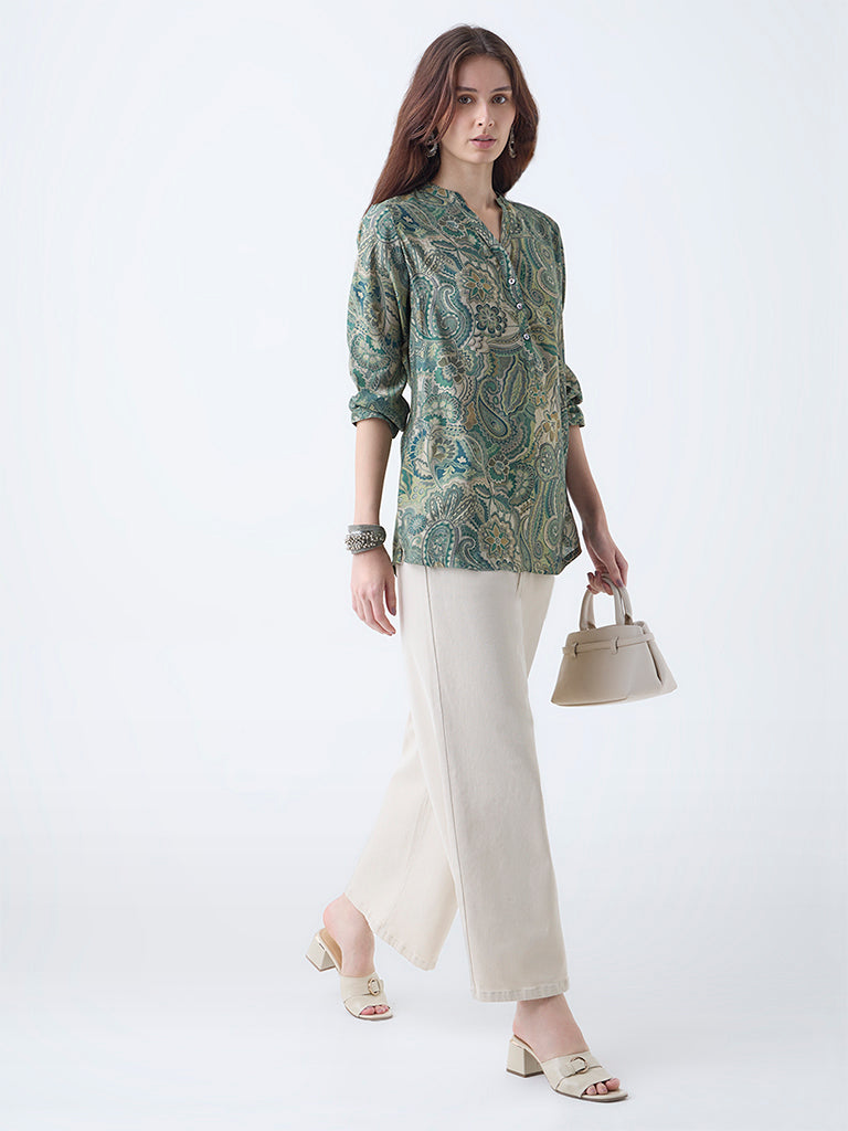 Utsa Dark Green Printed Tunic