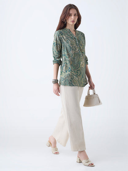 Utsa Dark Green Printed Tunic