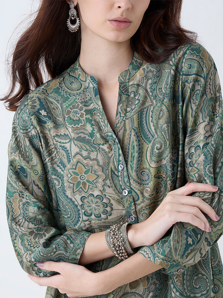 Utsa Dark Green Printed Tunic