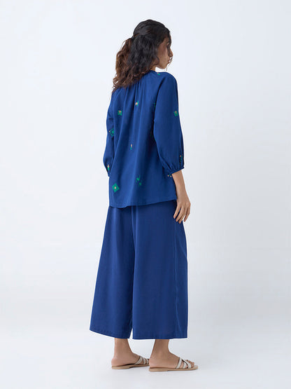 Utsa Indigo Embroidered Cotton Tunic