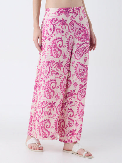 Utsa Pink Paisley Design Palazzos