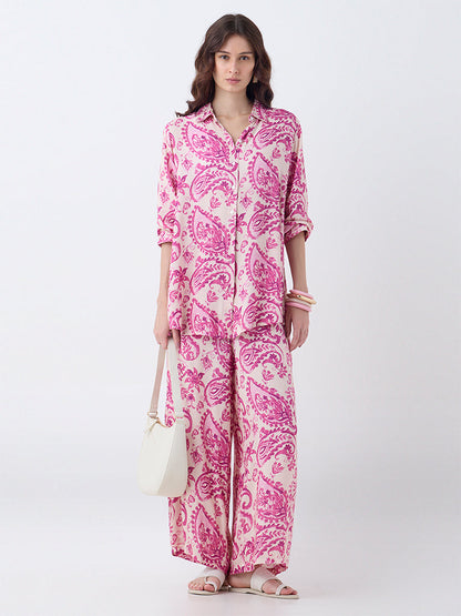 Utsa Pink Paisley Design Palazzos
