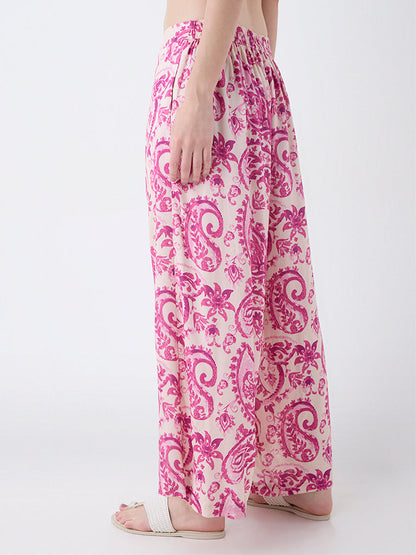 Utsa Pink Paisley Design Palazzos