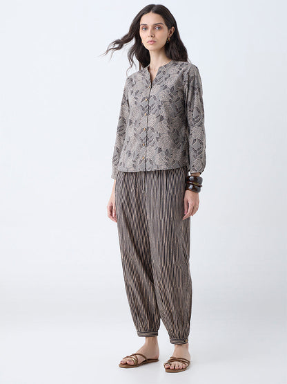 Utsa Charcoal Striped Cotton Harem Pants