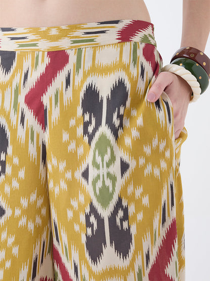 Utsa Mustard Ikat Pattern Palazzos