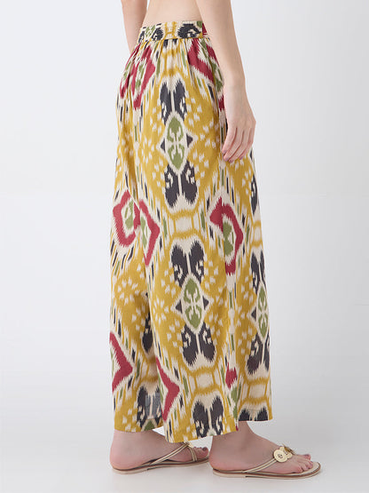 Utsa Mustard Ikat Pattern Palazzos
