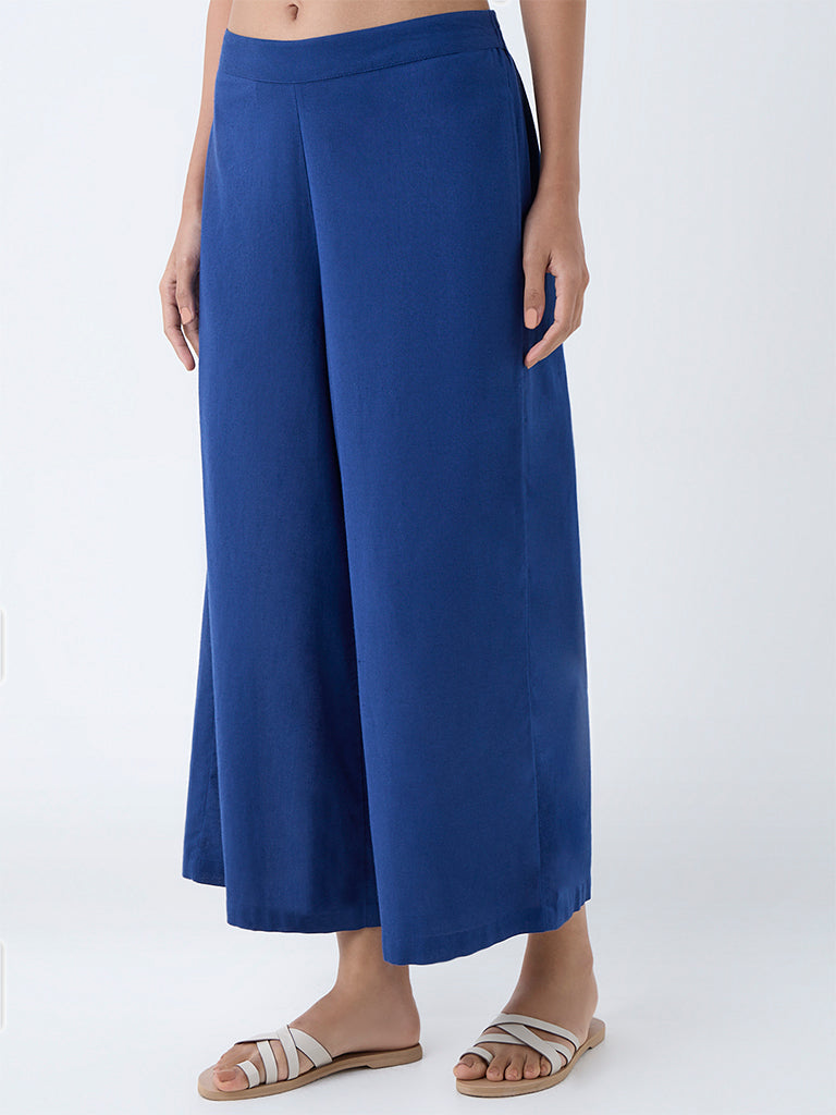 Utsa Indigo Solid Cotton-Blend Ethnic Pants