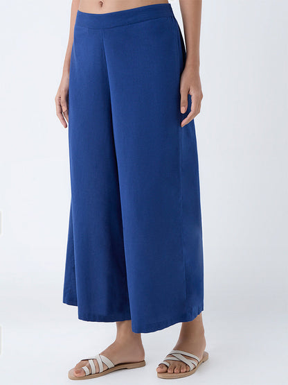 Utsa Indigo Solid Cotton-Blend Ethnic Pants