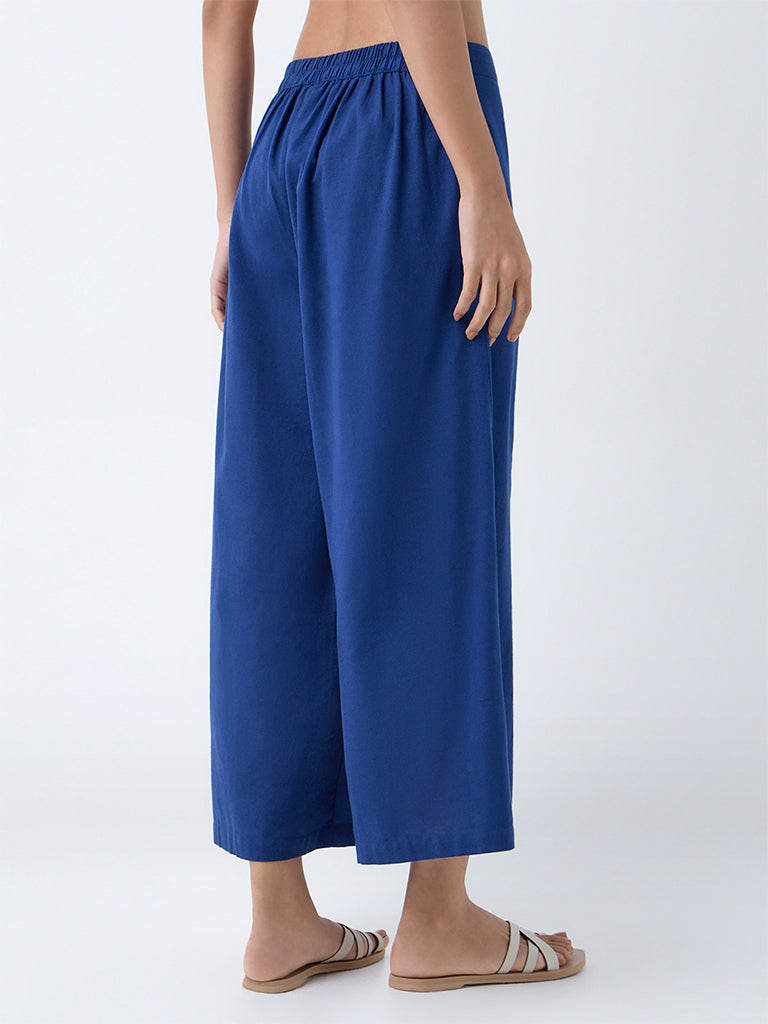 Utsa Indigo Solid Cotton-Blend Ethnic Pants