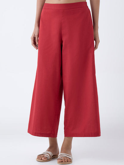 Utsa Red Solid Cotton Pants