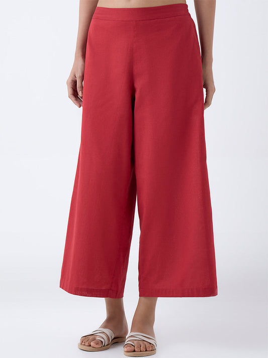 Utsa Red Solid Cotton Pants