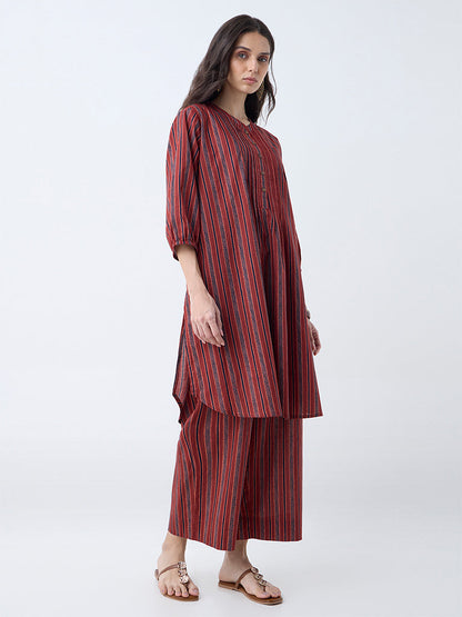 Utsa Maroon Striped Cotton Pants