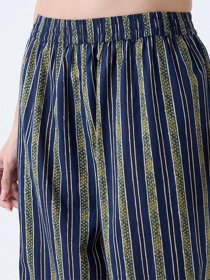 Utsa Navy Stripes Cotton Palazzos