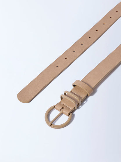 Westside Accessories Beige Round Buckle Textured Belt