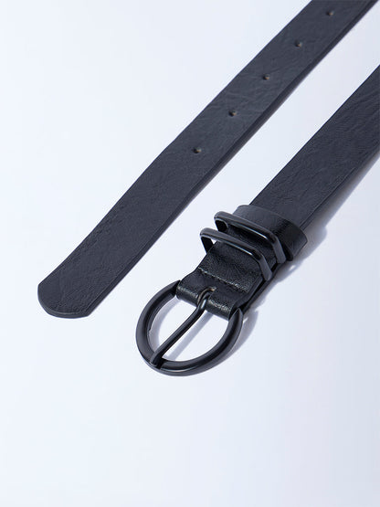 Westside Accessories Black Round Buckle Textured Belt