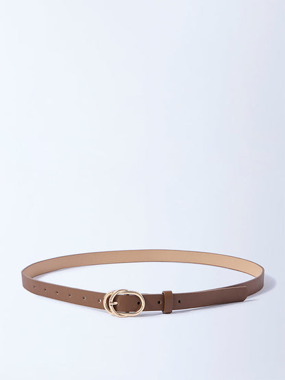 Westside Accessories Brown Oval-Twisted Buckle Belt