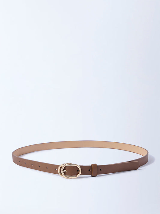 Westside Accessories Brown Oval-Twisted Buckle Belt