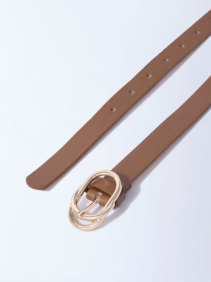 Westside Accessories Brown Oval-Twisted Buckle Belt