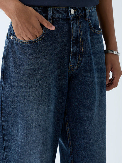 Nuon Blue Washed Barrel-Fit Mid-Rise Jeans