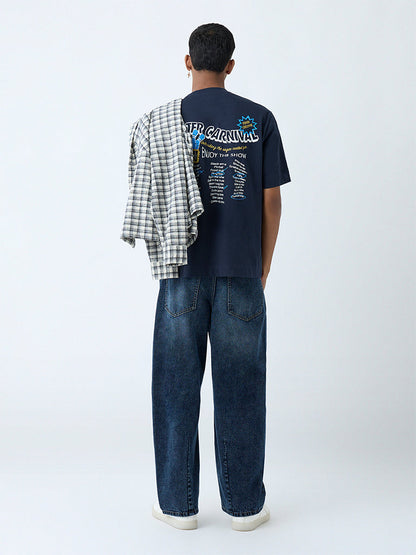 Nuon Blue Washed Barrel-Fit Mid-Rise Jeans